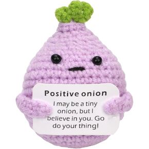 Crochet Onion, Mini Funny Onion Positive Potato Life Doll Cute Creative Knitted Onions Interesting Onion Holding Card Cheer up Gifts for Emotional Support Decoration Encouragement (Purple)