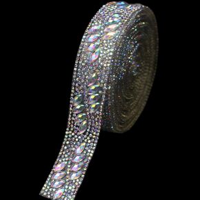 PEARLY JUN 3 Yard Rhinestone Ribbon Self Adhesive Silver Bling Bedazzle Strips Crystal Tape Trim Chain Glitter Diamond Crafts Applique Sticker for Party Wedding Cake Decoration Embellishments