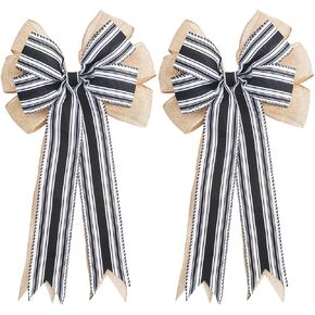 GORGECRAFT 2Pcs Wreath Bow Polyester Red White Love Heart Pattern Wedding Party Decorative Big Bowknot with Twist Tie fo