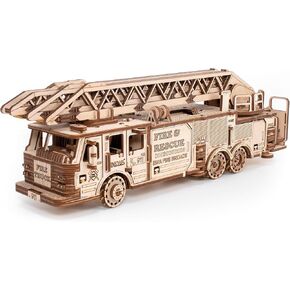 اللغز الخشبي ثلاثي الأبعاد - DIY 3D Puzzle Wooden Fire Truck Model Kit مع آلية WIND ، سلم قابل للتعديل وأكثر - ألغاز ثلاثية الأبعاد لمدة 15 عامًا فوق و Adults - فن الخشب البيئي ، 439 قطعة