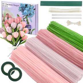 400 PCS أنابيب منظفات ، 4 ألوان متنوعة منظفات الأنابيب ، تنبع من شنيل ، من أجل مجموعة من الأسلحة الأزهار ، وشريط البستنة ، والسلالة والشريط (الوردي)