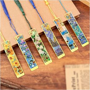 6pcs المرجعية المعدنية شرابة ، فان جوخ زيت وصين اللوحة الإشارات الإشارات الفنية ، 6 أنماط كتب كتب للقراءة ، مرجعية للنساء عشاق الكتب