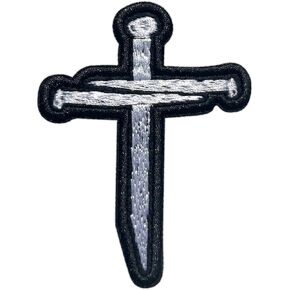 Three Nail Cross Patch, Vintage 3 Inches Iron On/Sew On Embroidered Applique Fabric Faith Cross Nail Patches for Clothes Backpacks Hat Jeans, Religious Embroidery Patches for Christians
