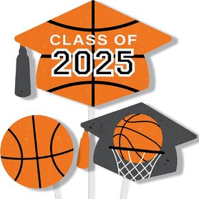 Big Dot of Happiness Grad Basketball - 2025 Graduation Party Centerpiece Sticks - Table Toppers - Set of 15