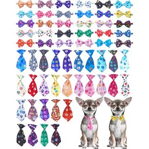 PET SHOW 60 Pack Big Dog Collar Bow Ties and Neck Ties Bulk Paw Bone Adjustable Bowties for Large Medium Dogs Cute Birthday Bowknots Wedding Party Holiday Ties Pet Grooming Accessories