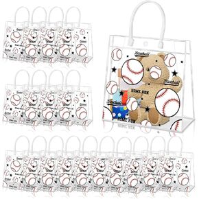 Hymenex 24 Pack Baseball Clear PVC Placs ، حقائب الوجبات الخفيفة للبيسبول مع مقابض لـ Goodie Treat Candy Party Holiday Sports Decoration