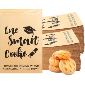 Graduation Cookie Bags Graduation Party Favors, 100 PCS Graduation Treat Candy Gift Bags, One Smart Cookie Bags with Seal, Congrats Grad Kraft Paper Snack Bags for Graduation Party Decoration Supplies