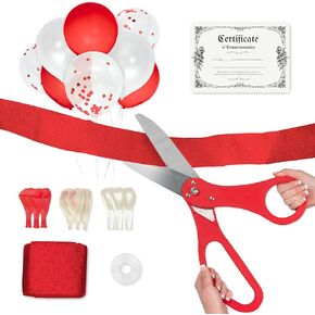 Krutello Ribbon Cutting Kit - 21 "مقصات عملاقة مع مقبض ذهبي ، شريط ذهبي عملاق 30 قدم