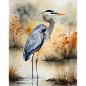 vnuiehg زيت يدوي اللوحة الطلاء DIY Bird bird بأرقام ، لوحة Heron Bird على قماش للمبتدئين للبالغين ، 40x50 سم ، بدون إطار