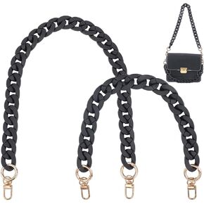 سلسلة حزام Wadorn 2 Acrylic Presh ، مقبض حقيبة يد مسطحة استبدال حقيبة سوداء حقيبة زخرفية مزخرفة مع مشبك دوار من أجل حقيبة اليد القابض DIY القابض.