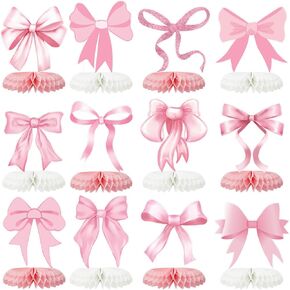 12 PCS Pink Bow Party Decorations Honeycomb Centepieces 3D Coquette Table Table Table Pink Bow Party Table Topper to Brachelorette Bridal Party Supplies