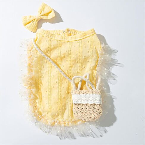 Dog Vest with Separate Bow and Woven Shoulder Bag, Lace Edge Skirt Vest, Spring and Summer Princess Style Dog Clothes (Yellow, X-Small) in Kuwait