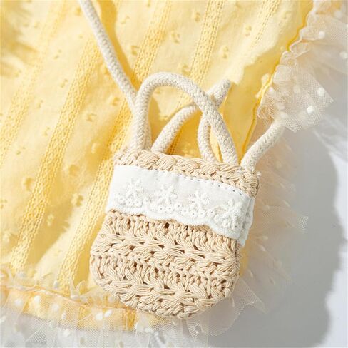 Dog Vest with Separate Bow and Woven Shoulder Bag, Lace Edge Skirt Vest, Spring and Summer Princess Style Dog Clothes (Yellow, X-Small) in Kuwait
