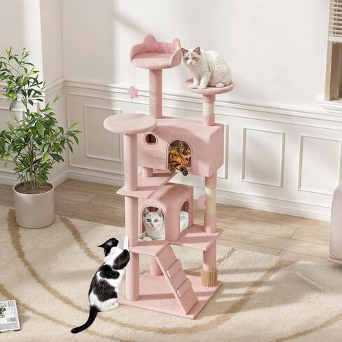 Magshion Cat Tree 55" Cats Tower for Indoor Cats, Multi-Level Cat Condo with Scratching Post, Top Perch, Sisal Board and Dangling Ball, Cat Stand Jumping Platform Kittens Pet Play House (Beige) in Kuwait