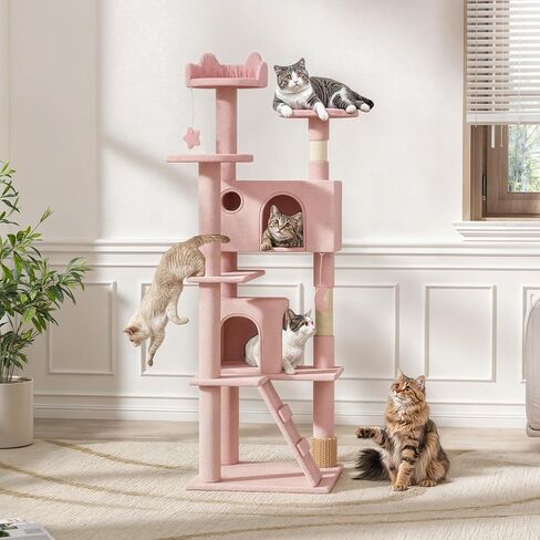 Magshion Cat Tree 55" Cats Tower for Indoor Cats, Multi-Level Cat Condo with Scratching Post, Top Perch, Sisal Board and Dangling Ball, Cat Stand Jumping Platform Kittens Pet Play House (Beige) in Kuwait