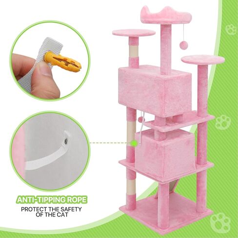 Magshion Cat Tree 55" Cats Tower for Indoor Cats, Multi-Level Cat Condo with Scratching Post, Top Perch, Sisal Board and Dangling Ball, Cat Stand Jumping Platform Kittens Pet Play House (Beige) in Kuwait