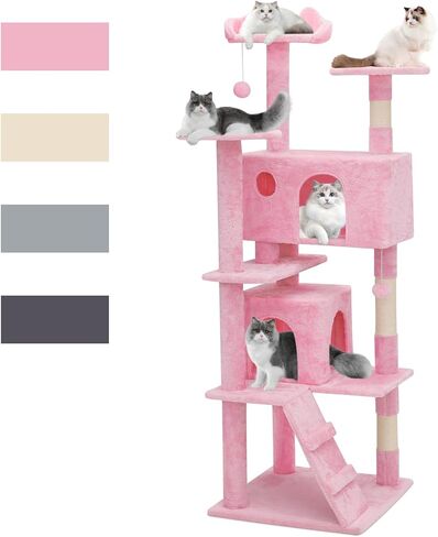 Magshion Cat Tree 55" Cats Tower for Indoor Cats, Multi-Level Cat Condo with Scratching Post, Top Perch, Sisal Board and Dangling Ball, Cat Stand Jumping Platform Kittens Pet Play House (Beige) in Kuwait