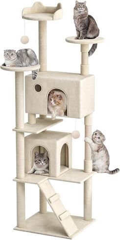 Magshion Cat Tree 55 "Tower Cats للقطط الداخلية ، شقة Cat متعددة المستويات مع منشور الخدش ، أعلى جثم ، لوحة سيسال ، كرة متدلية ، منصة القفزات القطط للقطط القطط (Beige) in Kuwait