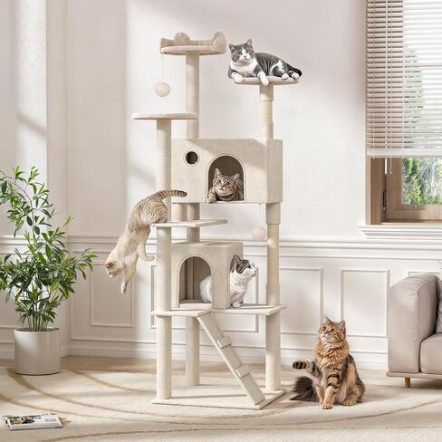 Magshion Cat Tree 55 "Tower Cats للقطط الداخلية ، شقة Cat متعددة المستويات مع منشور الخدش ، أعلى جثم ، لوحة سيسال ، كرة متدلية ، منصة القفزات القطط للقطط القطط (Beige) in Kuwait