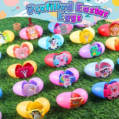 24PACK Prefilled Easter Eggs with Animal Pop Toys,Easter Eggs Filled with Toys,Easter Basket Stuffers for Kids,Easter Party Favors for Kids in Kuwait