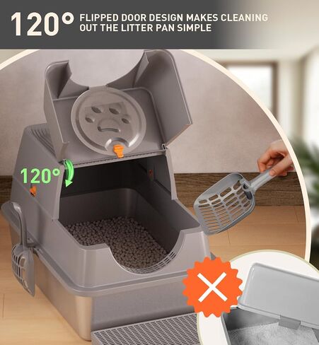 Citylife Stainless Steel Litter Box with Lid XL Large Enclosed Metal Box Anti-Leakagecat Litter Box Stainless Steel Includes Scoop, Mat, Odor Control Easy Cleaning, Dark Grey in Saudi Arabia