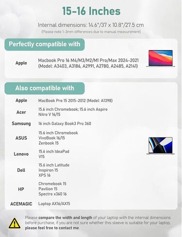 15-16 بوصة كمبيوتر محمول منتفخ من أجل MacBook Pro 16 M4/M3/M2/M1 Pro/Max 2024-2021 ، 15.6 بوصة Chromebook ، Asus vivobook 16/15 ، 15.6 بوصة Dell Latitude ، HP Pavilion 15 ، Satin Green in Kuwait