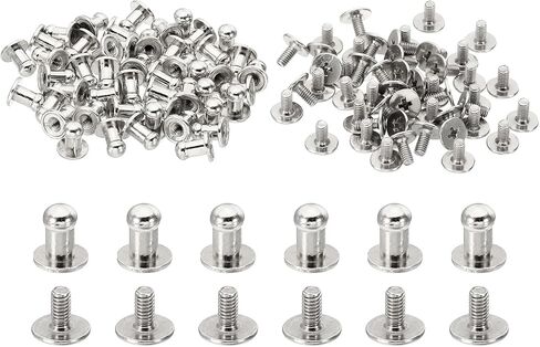 PATIKIL 4mm Leather Rivets, 50 Sets Round Button Head Studs Metal Screw Studs Posts Chicago Screws Rivet for Clothing Leather Crafts, Silver Tone in Saudi Arabia