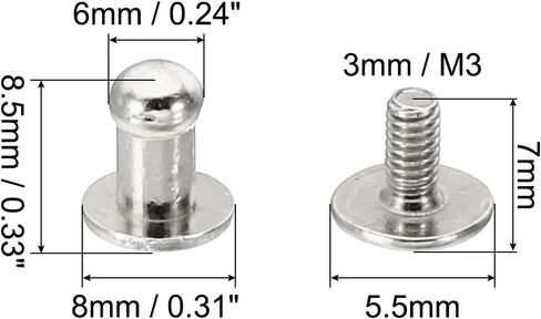 PATIKIL 4mm Leather Rivets, 50 Sets Round Button Head Studs Metal Screw Studs Posts Chicago Screws Rivet for Clothing Leather Crafts, Silver Tone in Saudi Arabia