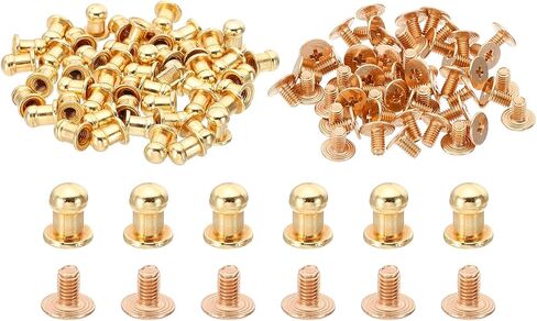 PATIKIL 4mm Leather Rivets, 50 Sets Round Button Head Studs Metal Screw Studs Posts Chicago Screws Rivet for Clothing Leather Crafts, Silver Tone in Saudi Arabia