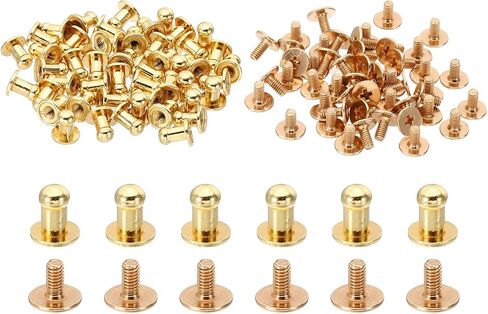 PATIKIL 4mm Leather Rivets, 50 Sets Round Button Head Studs Metal Screw Studs Posts Chicago Screws Rivet for Clothing Leather Crafts, Silver Tone in Saudi Arabia