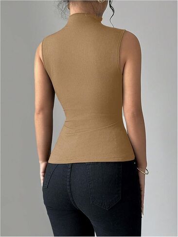 MakeMeChic Women's 3D Floral Mock Neck Tank Tops Sleeveless Tops Rib Knitted Summer Shirt in Saudi Arabia