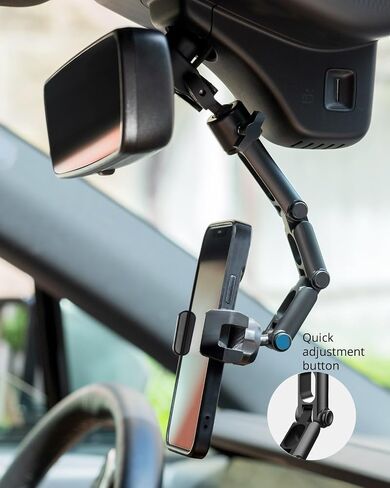 Quyee Rear View Mirror Phone Holder Mount for Car, Aluminum Multi-Directional Metal arms and 360-degree Rotatable Retractable, Car Truck Essentials Accessories Compatible with iPhone Android Phones in Saudi Arabia