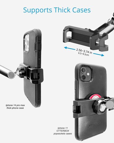 Quyee Rear View Mirror Phone Holder Mount for Car, Aluminum Multi-Directional Metal arms and 360-degree Rotatable Retractable, Car Truck Essentials Accessories Compatible with iPhone Android Phones in Saudi Arabia