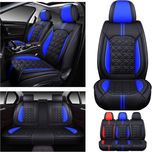 OASIS AUTO Car Seat Covers Premium Waterproof Faux Leather Cushion Universal Accessories Fit SUV Truck Sedan Automotive Vehicle Auto Interior Protector Full Set (Black) in Saudi Arabia