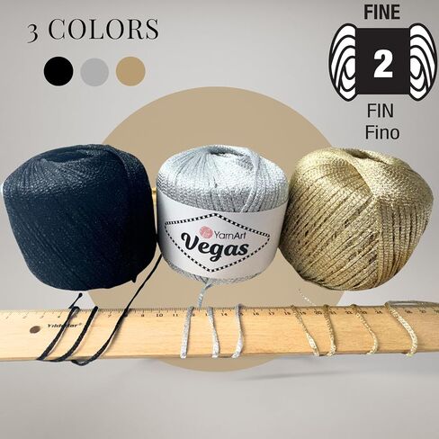 خيوط Yarnart Vegas المعدنية - 60 ٪ Viscose ، 40 ٪ معدني - خيوط متلألئة للكروشيه ، الحياكة ، الملابس الصيفية ، الشالات ، الفساتين ، مشاريع الدانتيل ، 50 جرام/150 متر خيط مسطح (42) in Kuwait