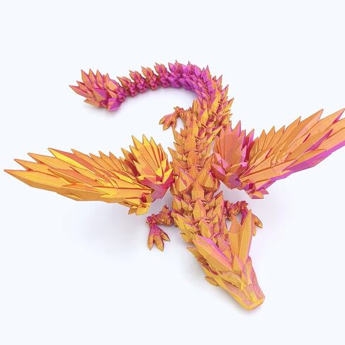 3D Printed Dragon - 18 inch Flying Flexible Dragon with Wings, Home Decor, Birthday Gift, Desk Pet (Purple Gold) in Kuwait