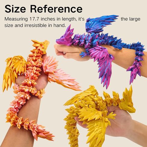 3D Printed Dragon - 18 inch Flying Flexible Dragon with Wings, Home Decor, Birthday Gift, Desk Pet (Purple Gold) in Kuwait