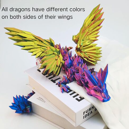 3D Printed Dragon - 18 inch Flying Flexible Dragon with Wings, Home Decor, Birthday Gift, Desk Pet (Purple Gold) in Kuwait