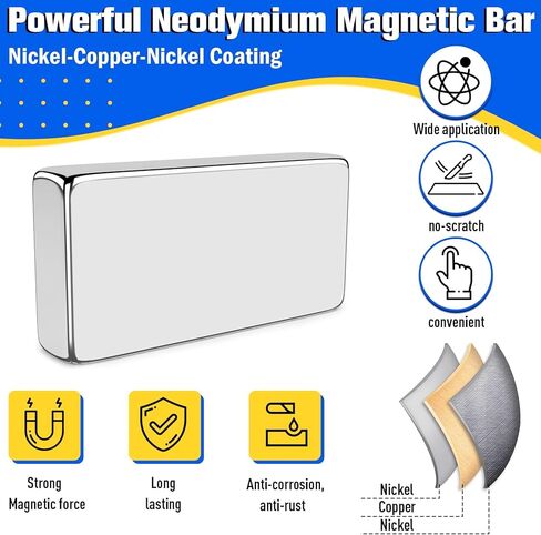 FINDMAG Neodymium Bar Magnets Rare Earth Magnet Bar, 6 Pack Neodymium Magnets with Double Sided Adhesive - 60 x 10 x 3 mm, Silver in Kuwait