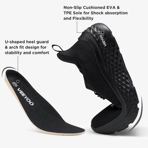 حذاء VEEYOO للسيدات سهل الارتداء مع دعم للقوس، أحذية رياضية خفيفة الوزن للجري، أحذية تنس شبكية مسامية غير قابلة للانزلاق لصالة الألعاب الرياضية والسفر والعمل الكاجوال in Kuwait