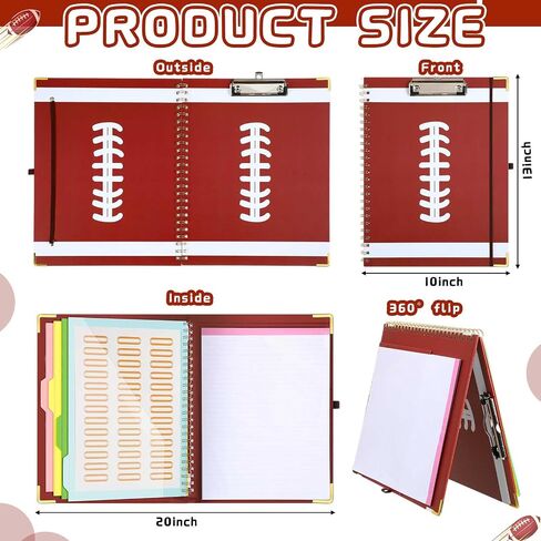 Epakh 1 Pack Football Clipboard Folio with Notepad Football Party Supplies Clipboard Folder with Storage Pocket 5 Tab Colorful Dividers 13" x 10" Football Clipfolio Party Favor for Office Home in Saudi Arabia