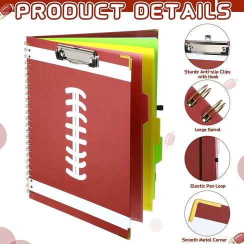 Epakh 1 Pack Football Clipboard Folio with Notepad Football Party Supplies Clipboard Folder with Storage Pocket 5 Tab Colorful Dividers 13" x 10" Football Clipfolio Party Favor for Office Home in Saudi Arabia