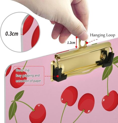 Fashion Acrylic Clipboards, Cute Cherry Sweet Pattern 12.5x9 Inch Standard Letter Size Sliver Low Profile Clip, Decorative Clip Board for Classrooms,Students, Doctor,Office, School, Nurses in Kuwait