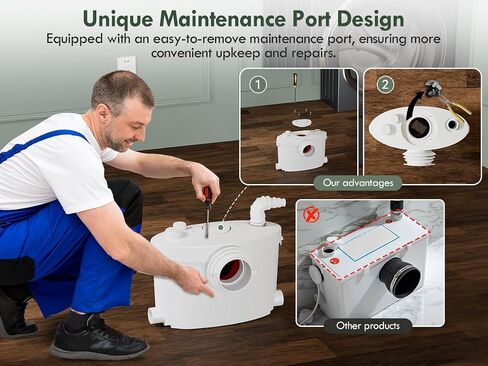 Simple Project 600W Macerator Pump, Efficient Basement Toilet Pump System Max Pumping To V30 & H295 Feet, 4-Inlet Sewerage Disposal - Ideal For Macerating Toilet, Laundry, Bathtub in Saudi Arabia