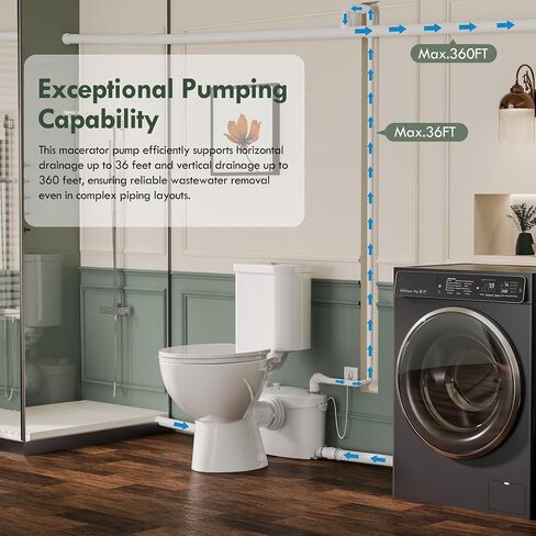 Simple Project 600W Macerator Pump, Efficient Basement Toilet Pump System Max Pumping To V30 & H295 Feet, 4-Inlet Sewerage Disposal - Ideal For Macerating Toilet, Laundry, Bathtub in Saudi Arabia