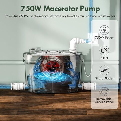Simple Project 600W Macerator Pump, Efficient Basement Toilet Pump System Max Pumping To V30 & H295 Feet, 4-Inlet Sewerage Disposal - Ideal For Macerating Toilet, Laundry, Bathtub in Saudi Arabia
