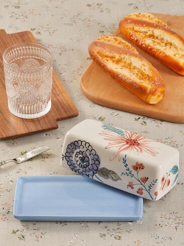 Bico Tunisian Ceramic Butter Dish with Lid, Butter Keeper for Counter, Kitchen, Dishwasher Safe in Kuwait