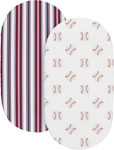 Sweet Jojo Designs Red White Baseball Patch Sports Boy Baby Fitted Crib Sheet Set Nursery Soft Infant Newborn Fits Standard Mattress or Toddler Bed - 2pc - Americana in Kuwait