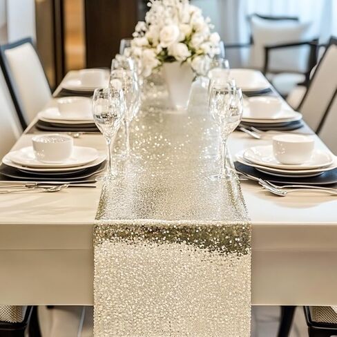 2 Pack Sequin Table Runner 12 x 72 Inches Glitter Table Runner for Birthday Party Supplies Decorations, 2 Pcs, Champagne in Kuwait