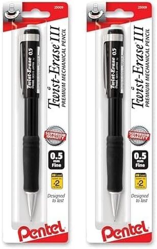 Pentel Twist-Erase III Mechanical Pencil,0.5mm, Pack of 2 (QE515BPM),Assorted in Kuwait